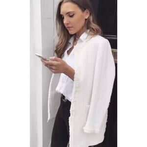 Zara Cream Tweed Boucel Jacket Size S